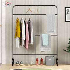 Lukzer Metal Garment Stand with Multi-Level Hanging Bars (MGS-005/Black)