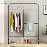 Lukzer Metal Garment Stand with Multi-Level Hanging Bars (MGS-005/Black)