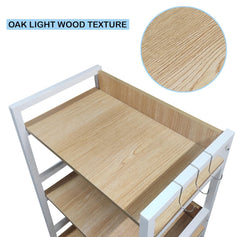 Lukzer 3-Tier Multipurpose Metal & Wood Kitchen Storage Rack (MKR-003/Oak Light with White)