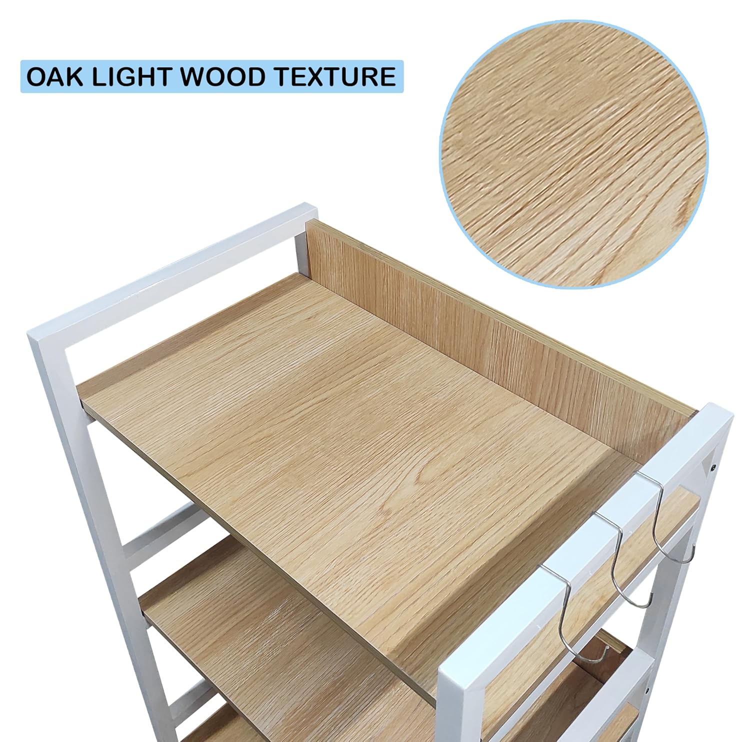 Lukzer 3-Tier Multipurpose Metal & Wood Kitchen Storage Rack (MKR-003/Oak Light with White)