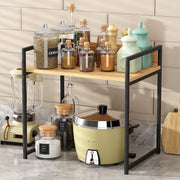 Lukzer 1-Tier Multipurpose Metal & Wood Kitchen Storage Rack (MKR-001/Oak Light with Black)