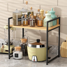 Lukzer 1-Tier Multipurpose Metal & Wood Kitchen Storage Rack (MKR-001/Oak Light with Black)