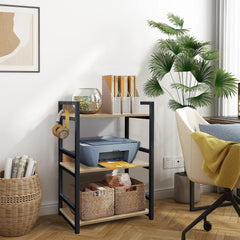 Lukzer 3-Tier Multipurpose Metal & Wood Kitchen Storage Rack (MKR-003/Oak Light with Black)