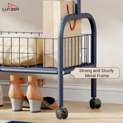 Lukzer Metal Single Rod Clothes Hanging Stand with Bottom Shelf & Lockable Wheels (MGR-003/Deep Sea)