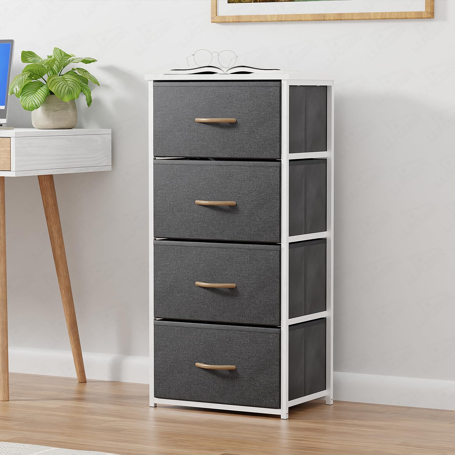 Lukzer 4-Drawer Fabric Storage Organizer for Closet (MMR-002/White & White)