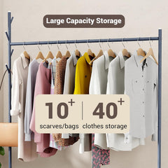 Lukzer Metal Single Rod Clothes Hanging Stand with Double Shelf & Lockable Wheels (MGR-004/Deep Sea)