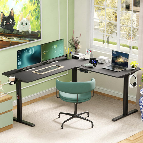 Lukzer Electric Height Adjustable Desk with USB & Type-C Study Table (EST-001/UC-Black & Black)