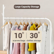 Lukzer Metal Garment Rack with Wheels & Double Bottom Storage Shelves (MGR-006/White)