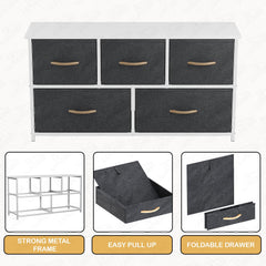 Lukzer 5-Drawer Fabric Storage Organizer for Closet (MMR-003/White & White)