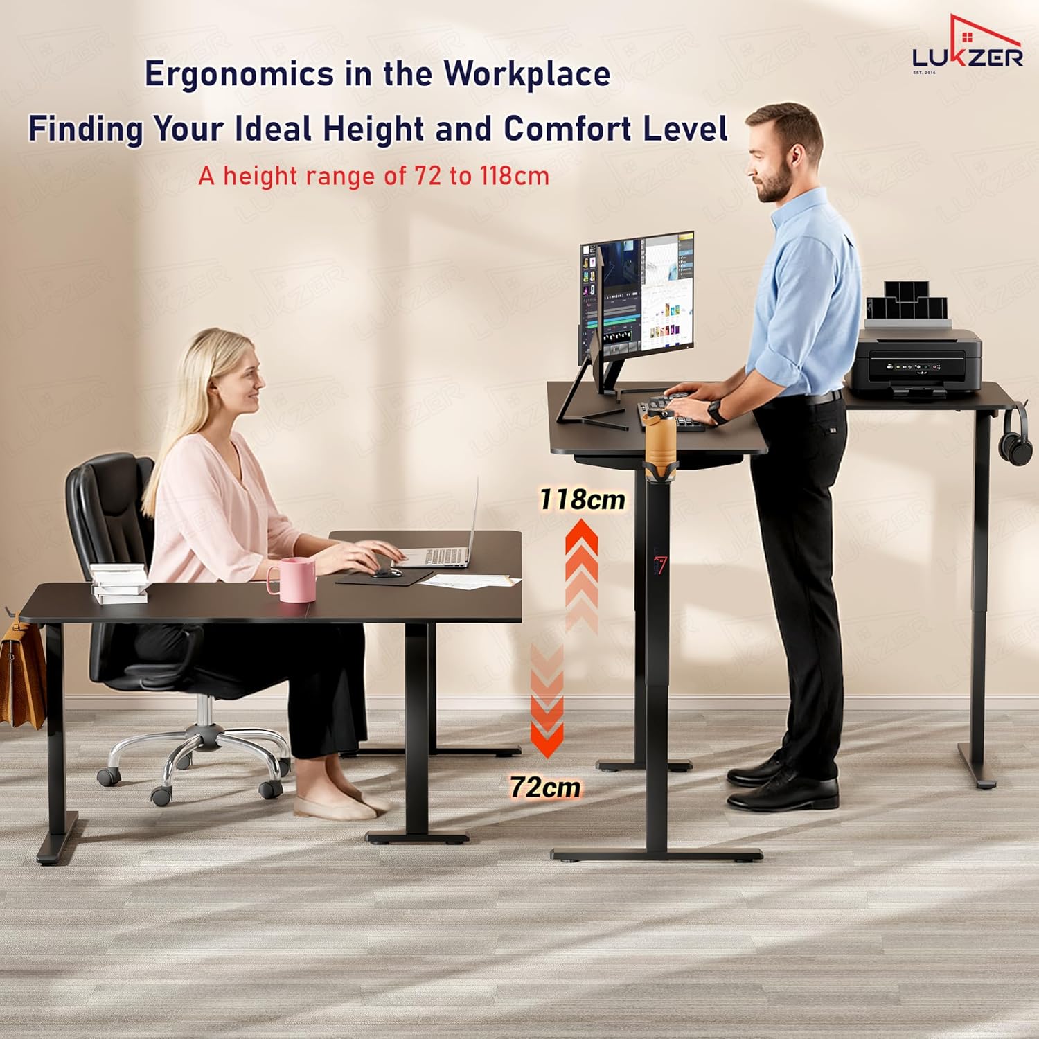Lukzer L-Shape Electric Height Adjustable Study Desk (EST-001/Black & Black) 3-Years Warranty