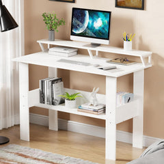 Lukzer Study Table with Monitor Riser & Open Book Shelf (MST-004/White)