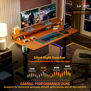 Lukzer Electric Height Adjustable Desk with Monitor Riser USB & Type-C Sit-Stand Table (EST-004/Black & Oak Brown)