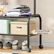 Lukzer Metal Garment Rack with Wheels & Double Bottom Storage Shelves (MGR-006/Black)