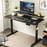Lukzer Electric Height Adjustable Desk with Monitor Riser USB & Type-C Sit-Stand Table (EST-004/Black & Black)