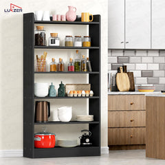 Lukzer Engineered Wood 6 Tier Bookcase Open Storage Cabinet (MR-007/Black)