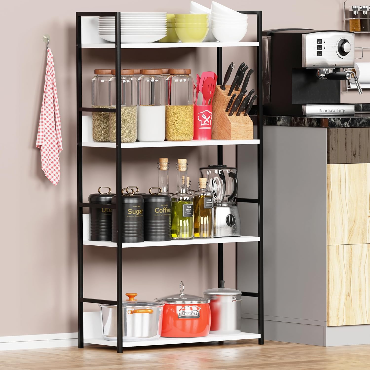 Lukzer 4-Layer Multipurpose Home Organiser Rack (MMR-001/White & Black)