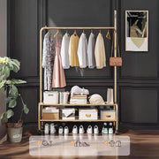 Lukzer Single Pole Portable Metal Garment Rack with 2 Bottom Shelves (MGR-008/Gold)