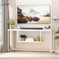 Lukzer TV Unit Stand for TVs up to 43 Inch Engineered Wood with Metal (MTU-002/White & White)
