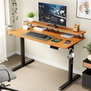 Lukzer Electric Height Adjustable Desk with Monitor Riser USB & Type-C Sit-Stand Table (EST-004/Black & Oak Brown)