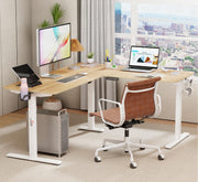 Lukzer L-Shape Electric Height Adjustable Study Desk (EST-001/White & Oak Light)