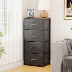 Lukzer 4-Drawer Fabric Storage Organizer for Closet (MMR-002/Black & Oak Brown)