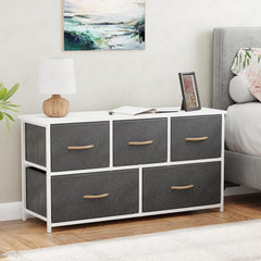 Lukzer 5-Drawer Fabric Storage Organizer for Closet (MMR-003/White & White)