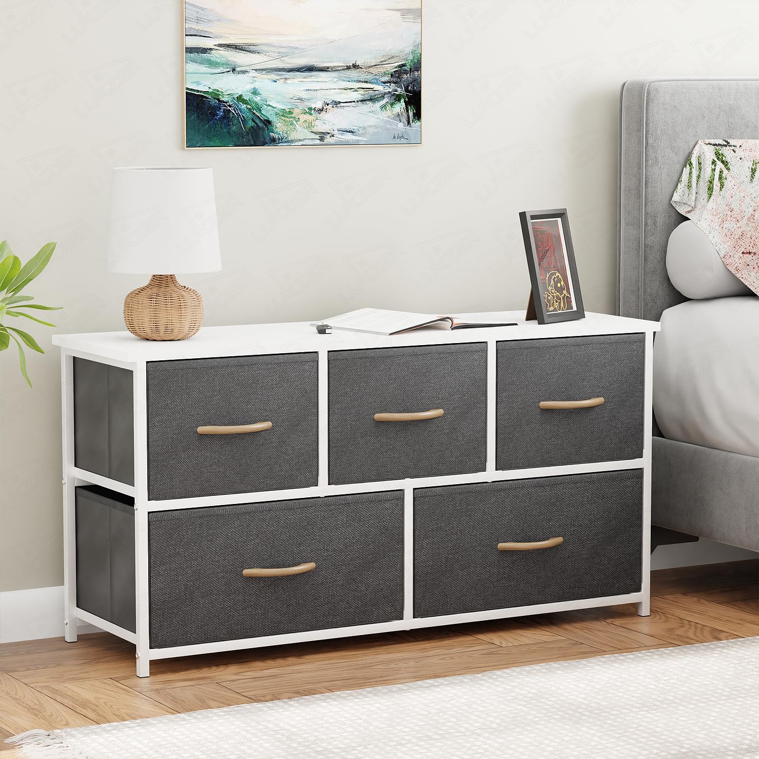 Lukzer 5-Drawer Fabric Storage Organizer for Closet (MMR-003/White & White)