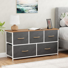Lukzer 5-Drawer Fabric Storage Organizer for Closet (MMR-003/White & Oak Brown)
