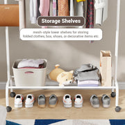 Lukzer Metal Garment Rack with Wheels & 1 Bottom Storage Shelf (MGR-005/White)