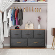 Lukzer 5-Drawer Fabric Storage Organizer for Closet (MMR-003/Black & Oak Brown)