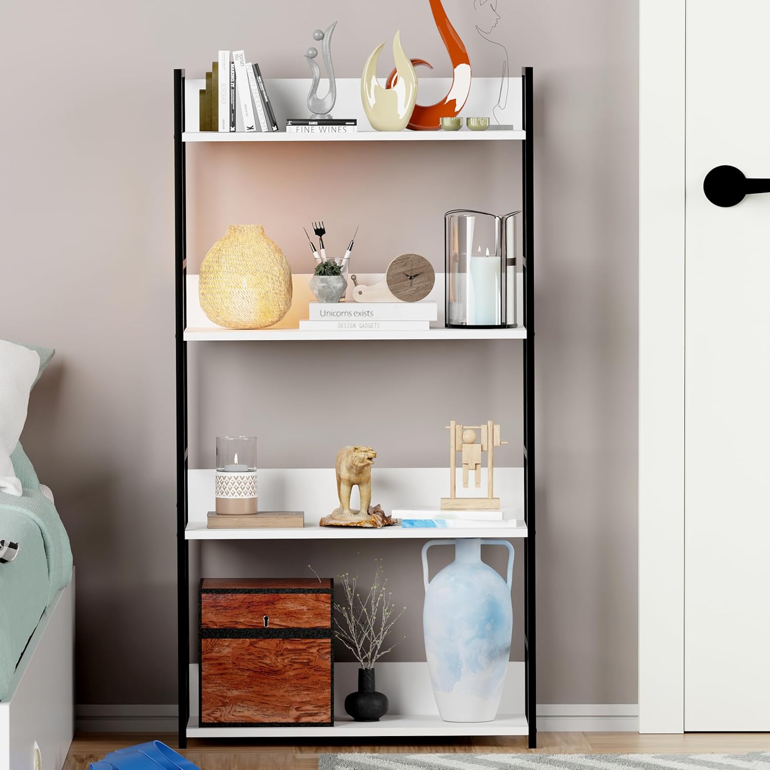 Lukzer 4-Layer Multipurpose Home Organiser Rack (MMR-001/White & Black)