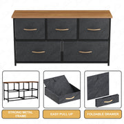 Lukzer 5-Drawer Fabric Storage Organizer for Closet (MMR-003/Black & Oak Brown)