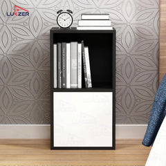 Lukzer Engineered Wood 2 Layer Storage Cabinet with Open Display Rack (MR-021/Black)