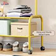 Lukzer Metal Garment Rack with Wheels & Double Bottom Storage Shelves (MGR-006/Gold)