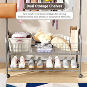 Lukzer Heavy-Duty Portable Metal Clothes Rack with Double Rod & Bottom Shelf (MGR-002/Grey)