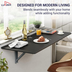 Lukzer Multi-purpose Engineered Wood Wall Mounted Foldable Rack Table (MT-001/Black)
