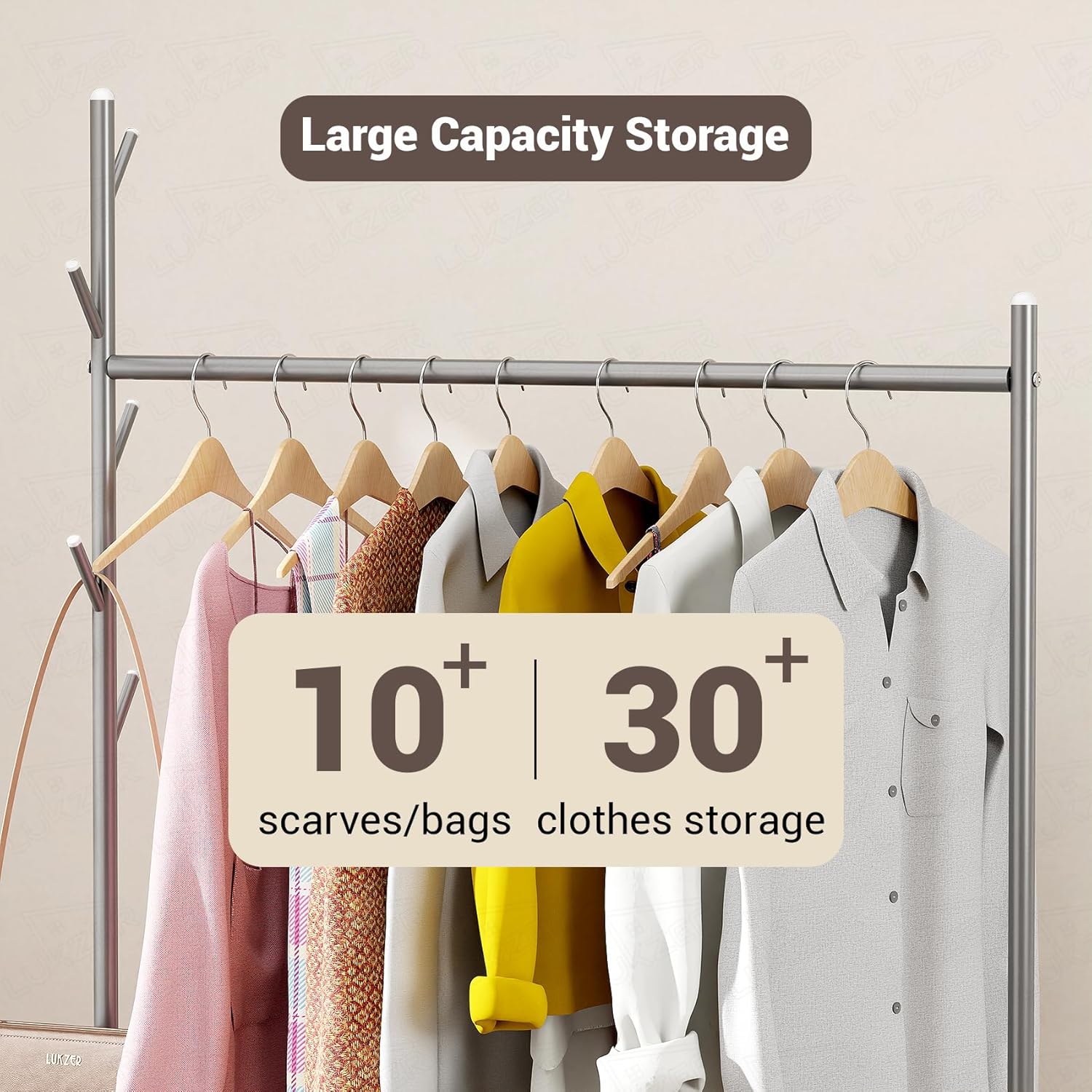 Lukzer Heavy-Duty Portable Metal Clothes Rack with Double Rod & Bottom Shelf (MGR-002/Grey)