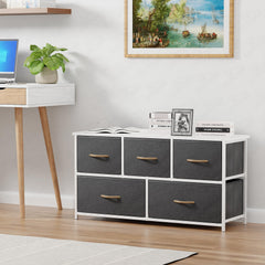Lukzer 5-Drawer Fabric Storage Organizer for Closet (MMR-003/White & White)