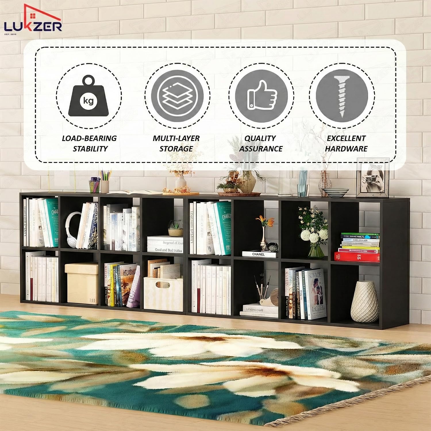 Lukzer 8 Cube Shelf Engineered Wood Bookshelf Storage Organizer (MR-009/Black)