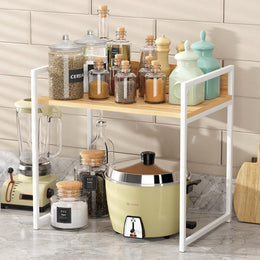 Lukzer 1-Tier Multipurpose Metal & Wood Kitchen Storage Rack (MKR-001/Oak Light with White)