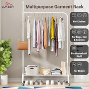 Lukzer Metal Garment Rack with Wheels & 1 Bottom Storage Shelf (MGR-005/White)