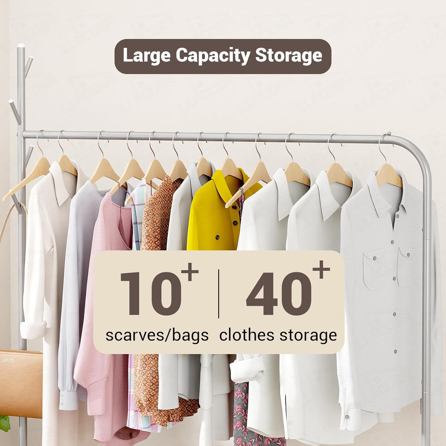 Lukzer Single Pole Portable Metal Garment Rack with 2 Bottom Shelves (MGR-008/Grey)