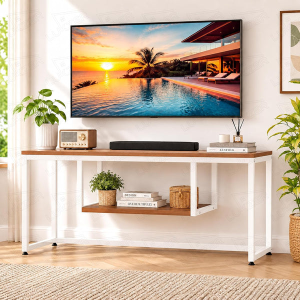 Lukzer TV Unit Stand for TVs up to 43 Inch Engineered Wood with Metal (MTU-002/White & Oak Brown)