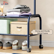 Lukzer Metal Garment Rack with Wheels & Double Bottom Storage Shelves (MGR-006/Deep Sea)