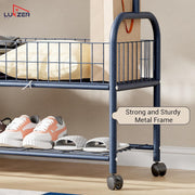 Lukzer Heavy-Duty Portable Metal Clothes Rack with Double Rod & Bottom Shelf (MGR-002/Deep Sea)