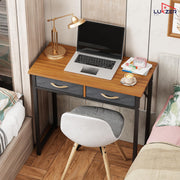 Lukzer Metal Frame & Engineered Wood Office & Study Computer Desk with Drawer (STM-006/Black & Oak Brown)