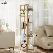 Lukzer 6-Tier Bamboo Plant Stand | Indoor Outdoor Tiered Plant Shelf Organizer
