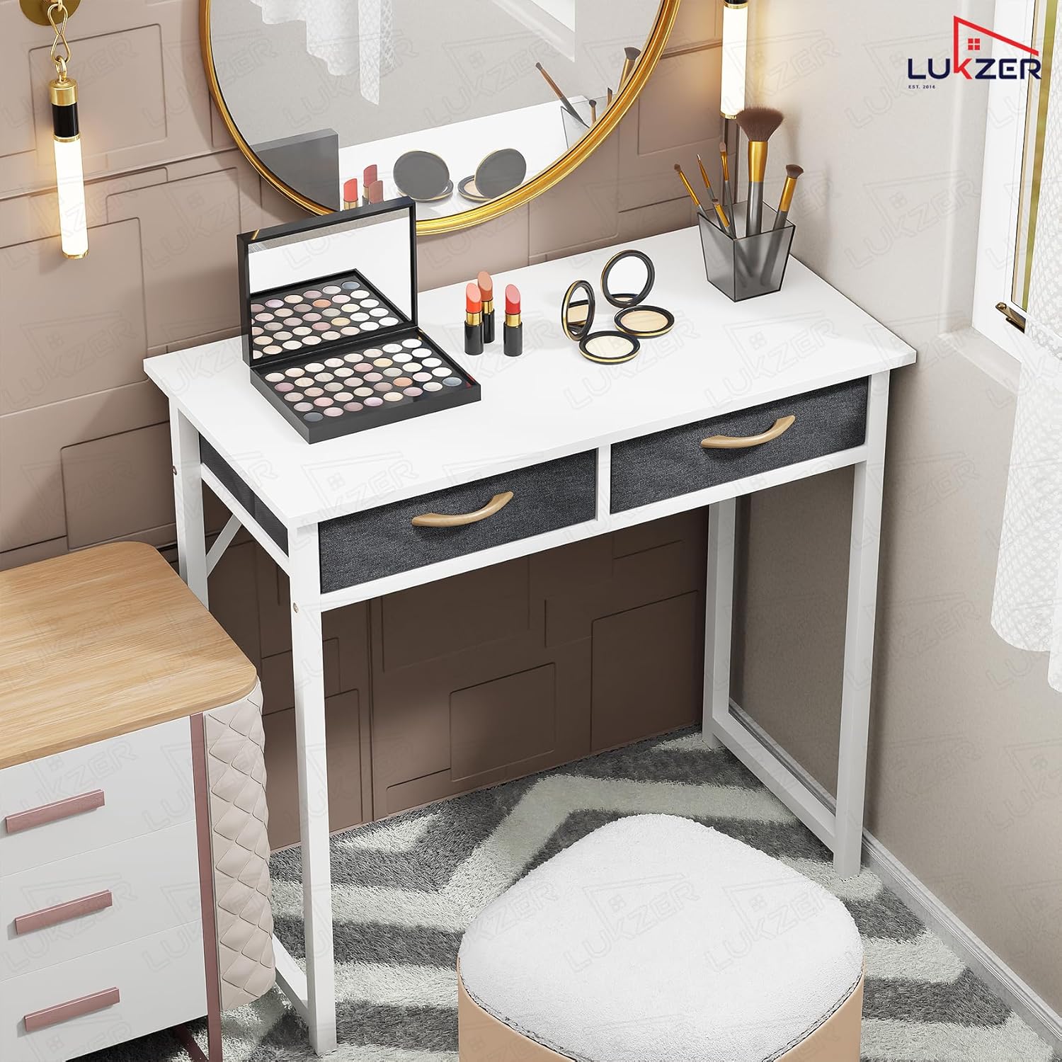 Lukzer Metal Frame & Engineered Wood Office & Study Computer Desk with Drawer (STM-006/White & White)