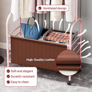 Lukzer Metal Clothes Rail Stand with Leather Storage Bin & Wheels (MGR-009/Pink)