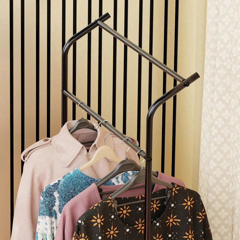 Curve Design Double Pole Garment Rack | (Black/160x63x43.5cms)